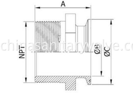 21MP NPT sanitary clamped adapter threaded end